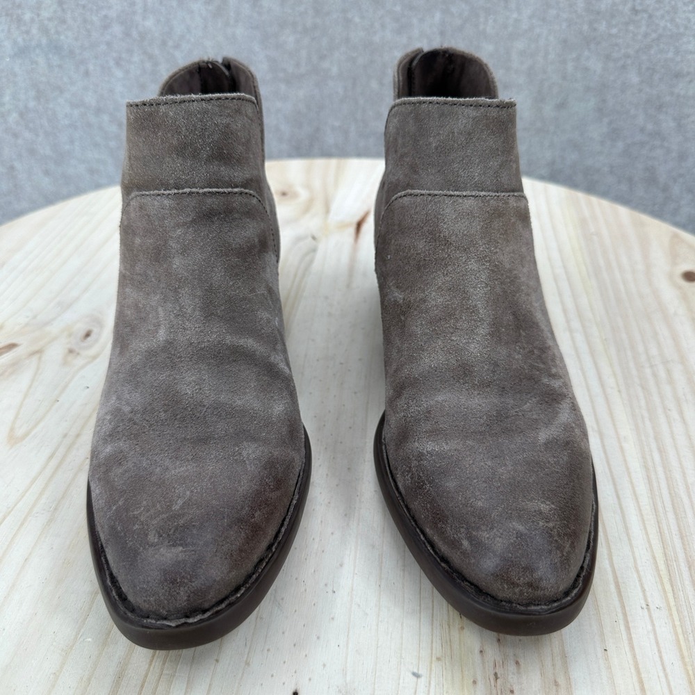Born Sherri Taupe Suede Ankle Boots Back Zip Cutout Block Heel Brown Womens 8M - Picture 3 of 14